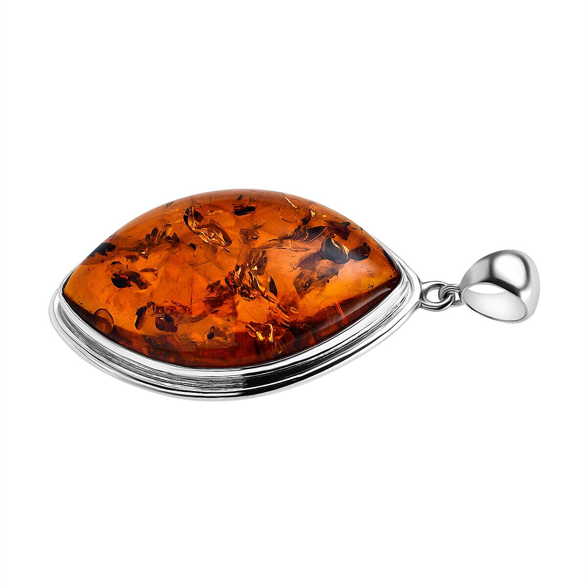 Amber Solitaire Pendant in Rhodium Overlay Sterling Silver, Silver Wt 14.40 GM 7425606 2