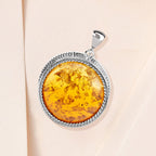 Tucson Special- Amber Pendant in Sterling Silver, Silver Wt. 14.00 Gms