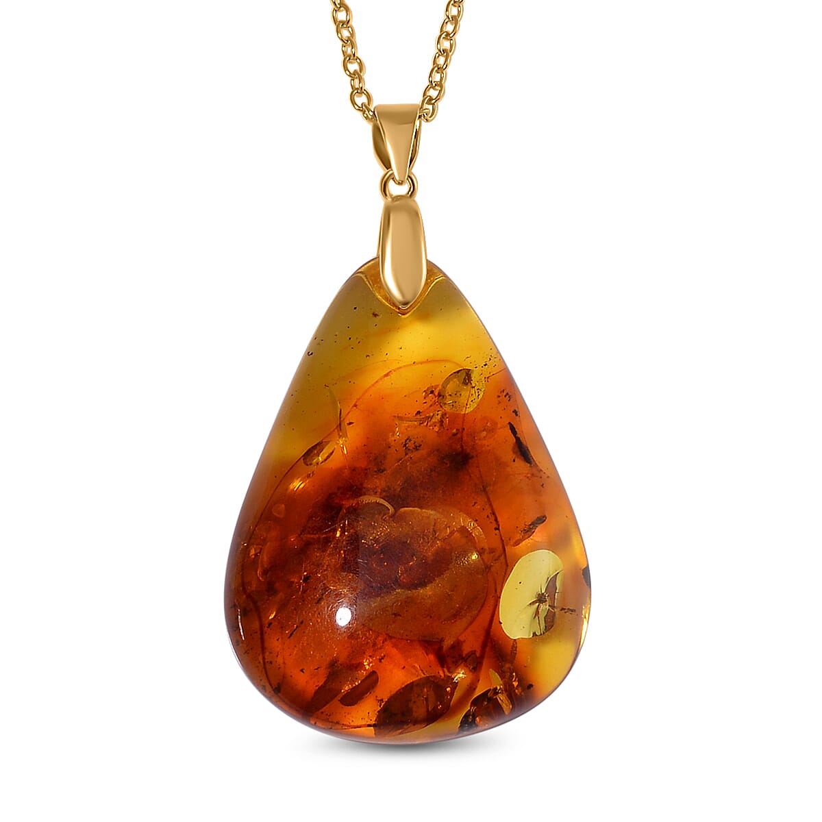Amber Pendant with Chain (Size 20) Yellow Gold Plated Sterling Silver 21.500 Ct 4289896 0