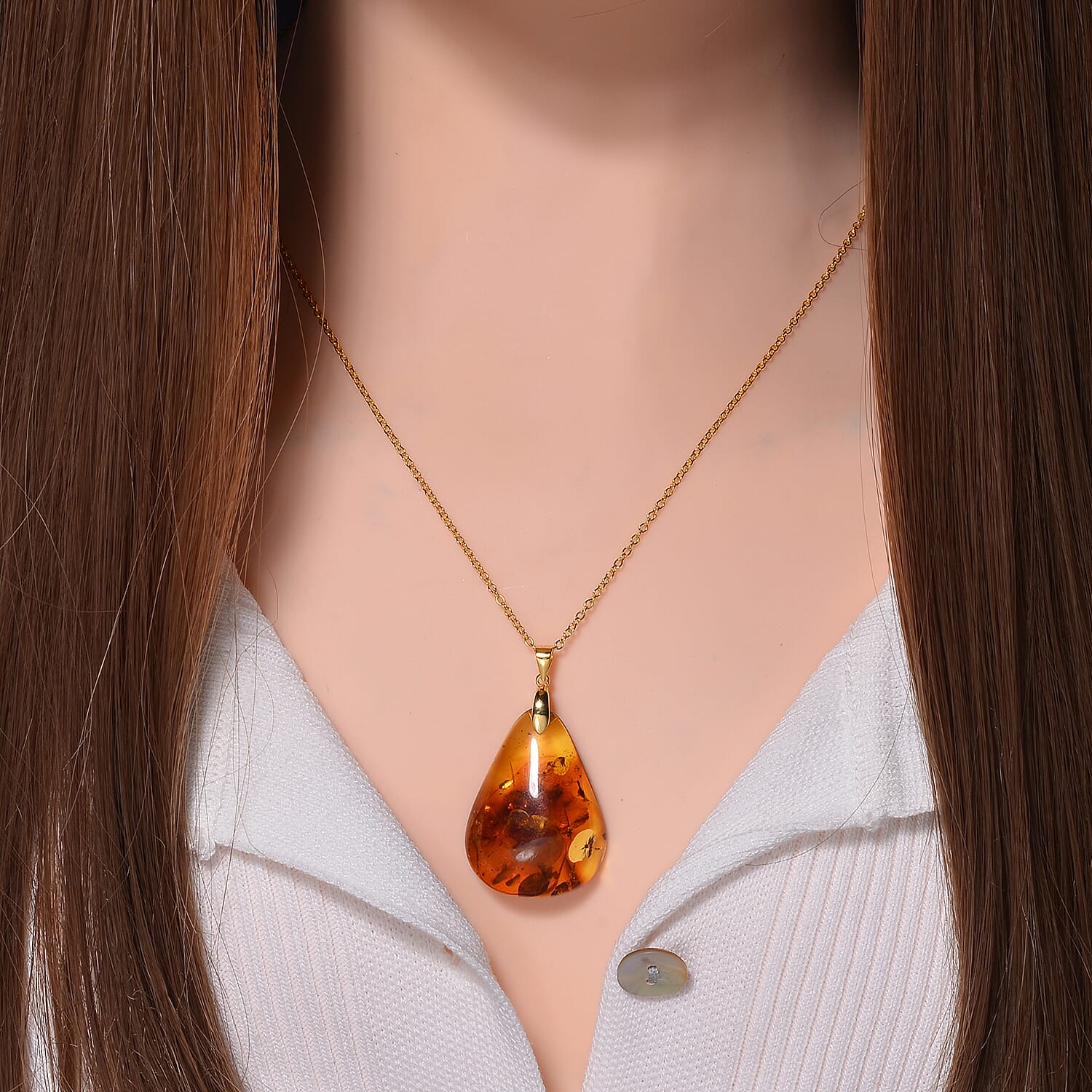 Amber Pendant with Chain (Size 20) Yellow Gold Plated Sterling Silver 21.500 Ct 4289896 2