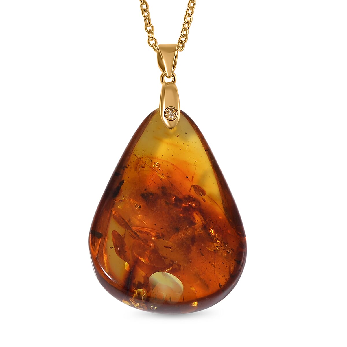 Amber Pendant with Chain (Size 20) Yellow Gold Plated Sterling Silver 21.500 Ct 4289896 4