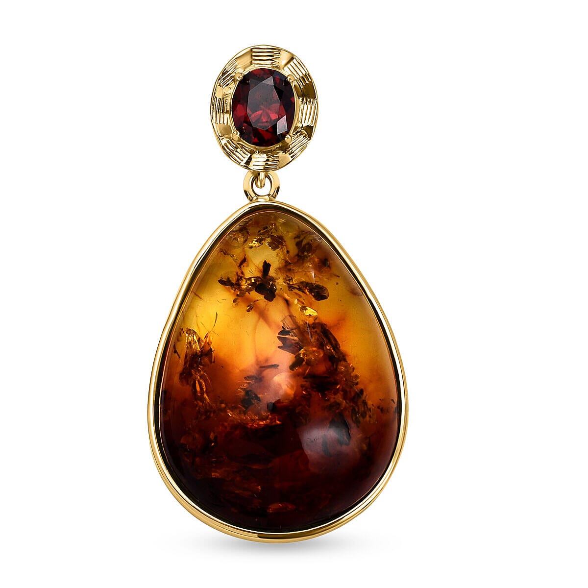Tucson Special- Amber and Red Garnet Pendant in Yellow Gold Overlay Sterling Silver 7346887 0