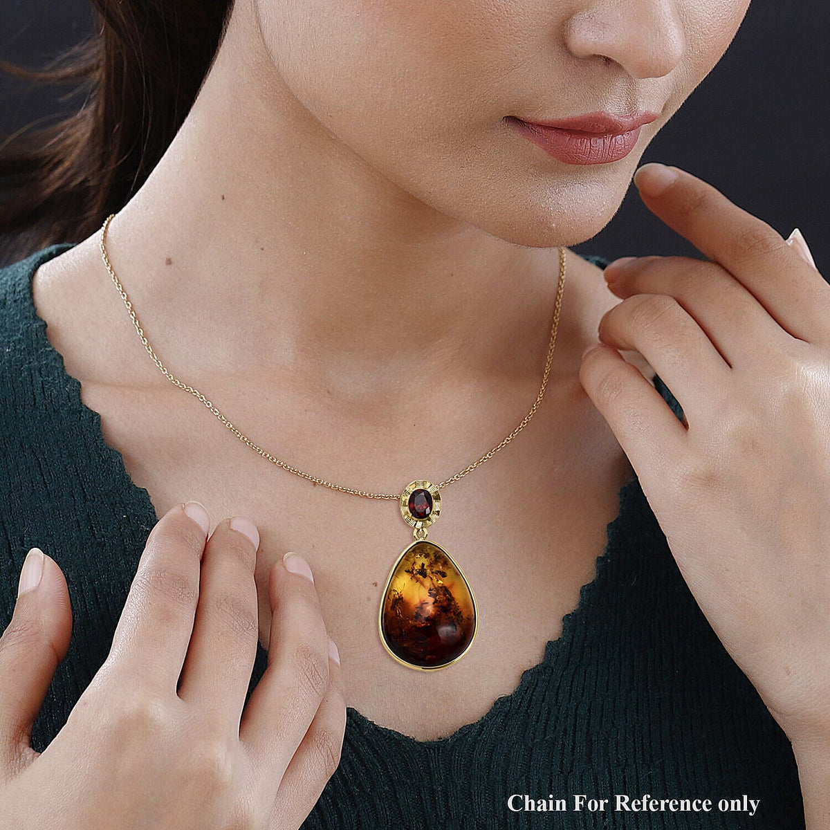 Tucson Special- Amber and Red Garnet Pendant in Yellow Gold Overlay Sterling Silver 7346887 1