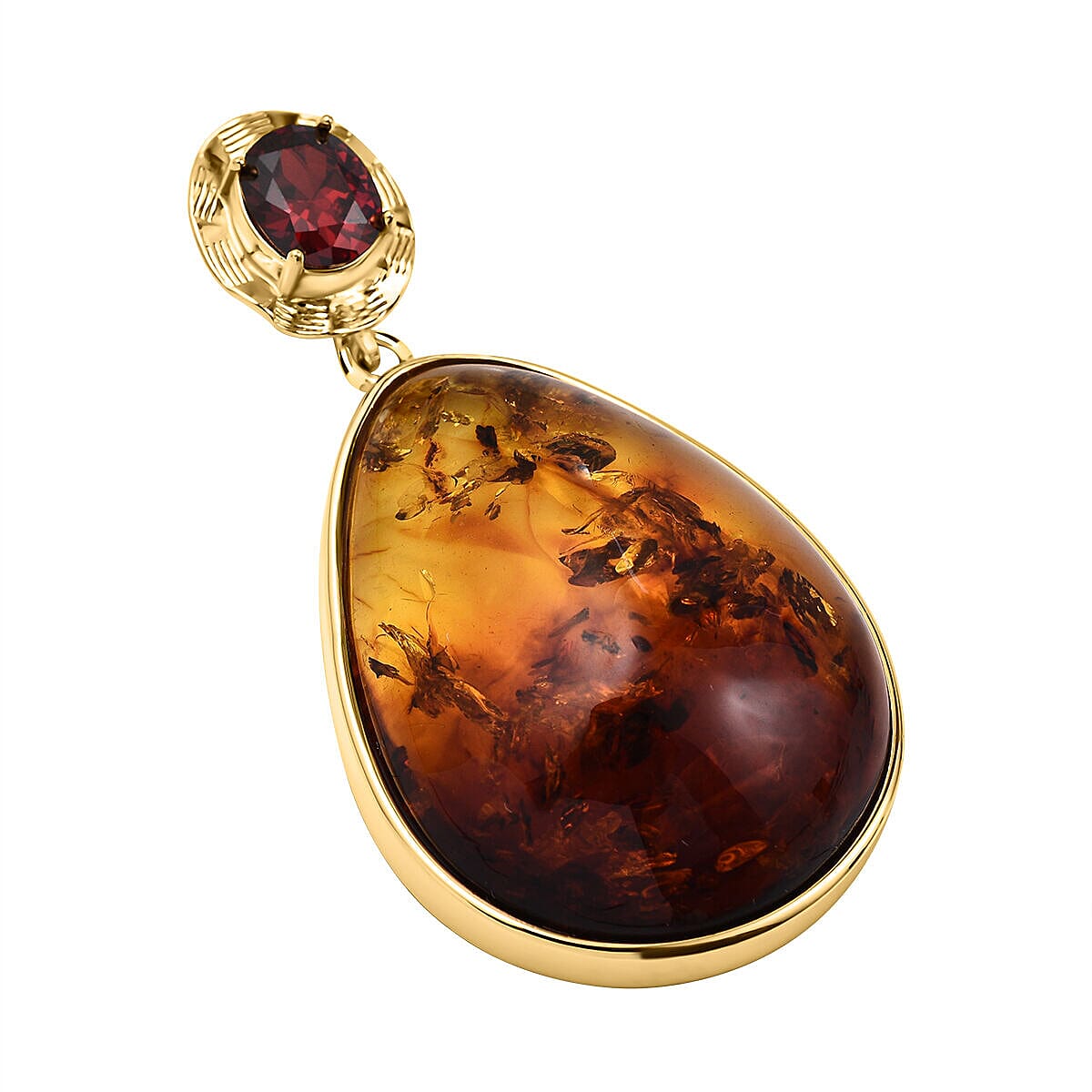 Tucson Special- Amber and Red Garnet Pendant in Yellow Gold Overlay Sterling Silver 7346887 3