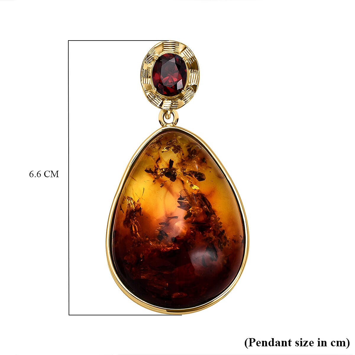 Tucson Special- Amber and Red Garnet Pendant in Yellow Gold Overlay Sterling Silver 7346887 4
