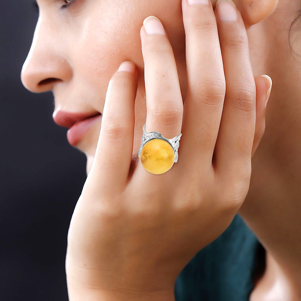 Amber Solitaire Ring in Sterling Silver 4.00 ct. 7959179 2