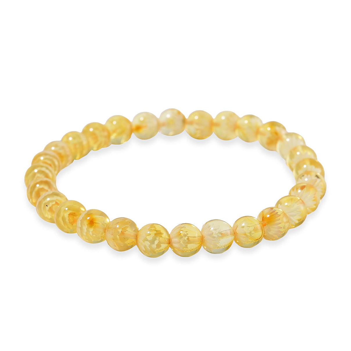 Lotus Carving Natural Amber Beads Stretchable Bracelet (Size - 7) 29.00 Ct. 8087154 0