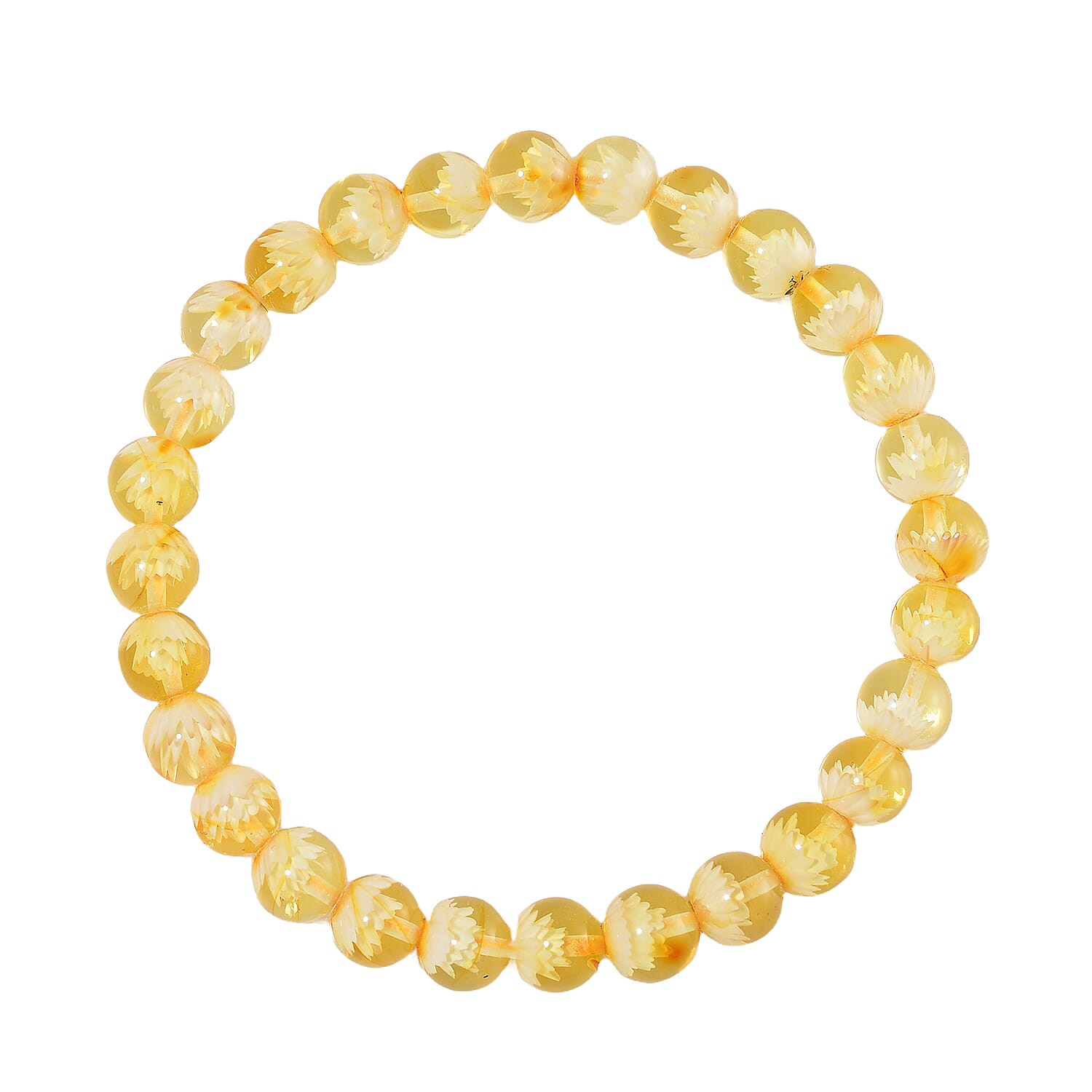 Lotus Carving Natural Amber Beads Stretchable Bracelet (Size - 7) 29.00 Ct. 8087154 3