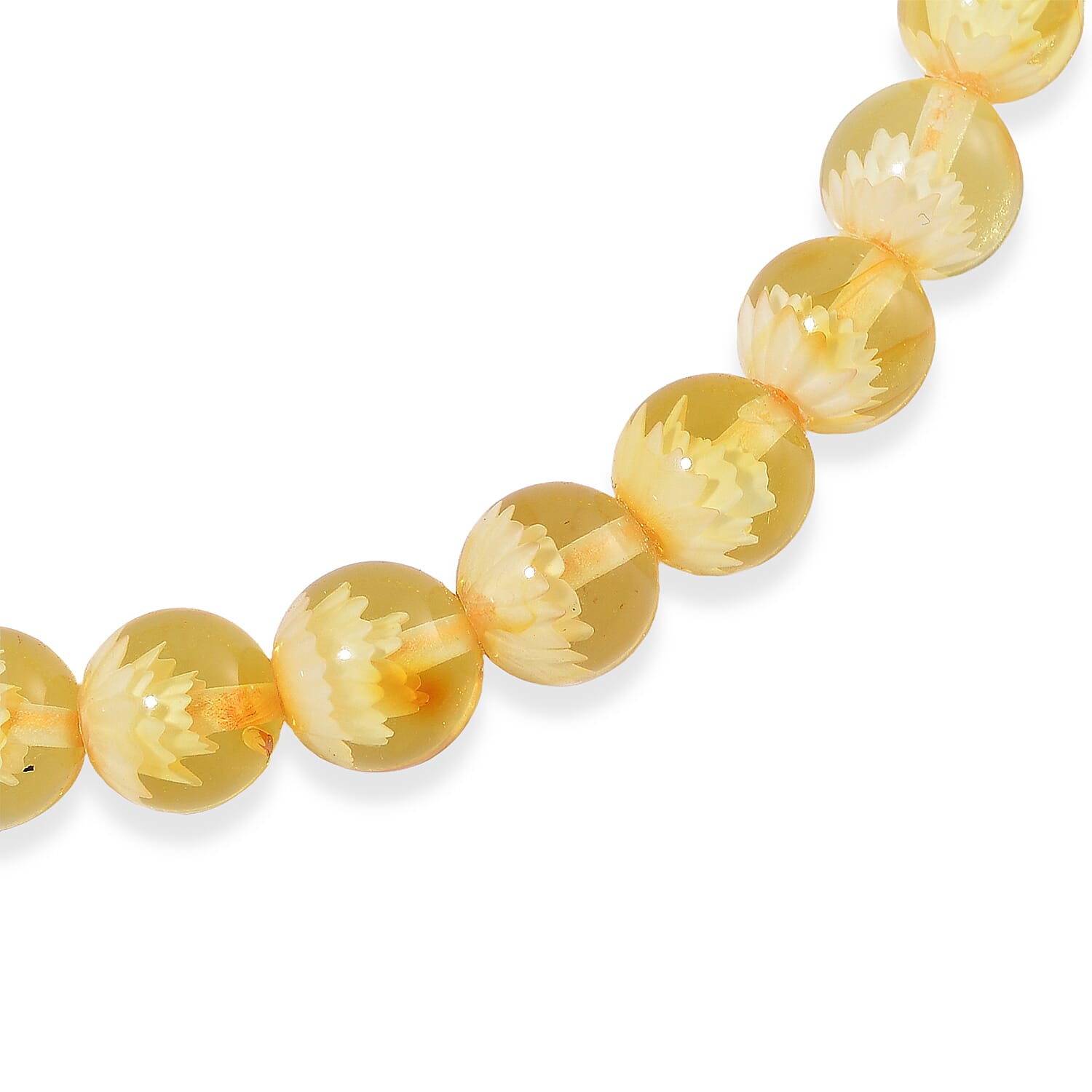Lotus Carving Natural Amber Beads Stretchable Bracelet (Size - 7) 29.00 Ct. 8087154 4