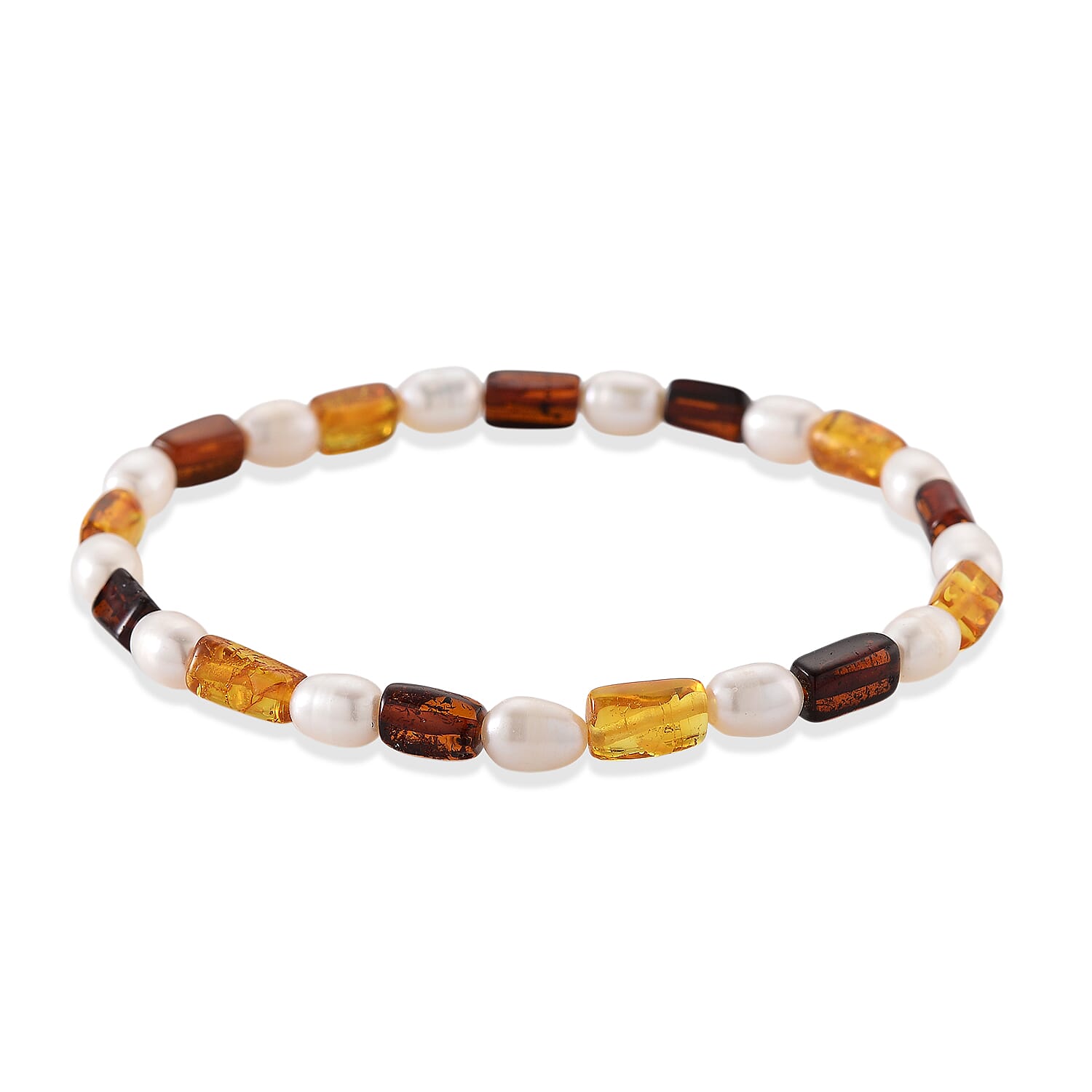 D'Joy Amber &amp; White Fresh Water Pearl Bracelet (Size - 7.5 Stretchable) 30.00 Ct. 8426675 0