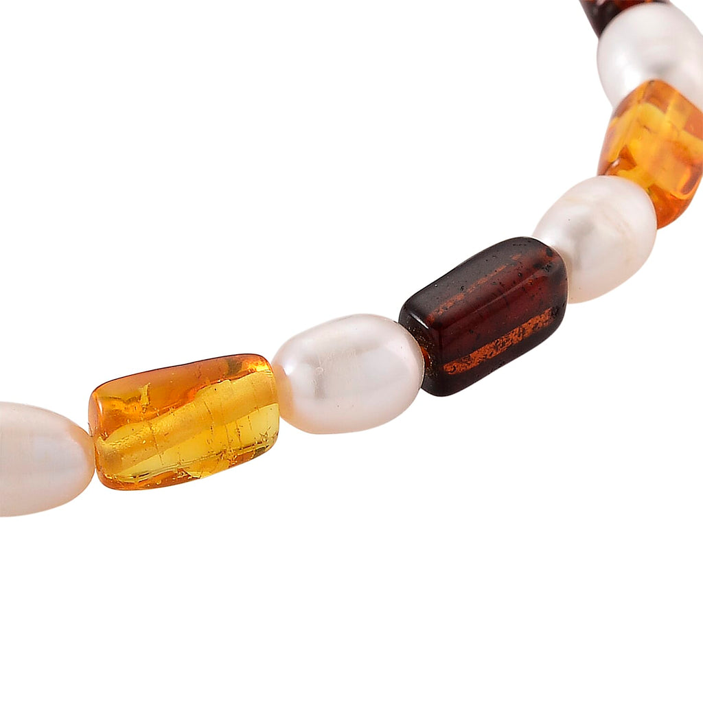 D'Joy Amber & White Fresh Water Pearl Bracelet (Size - 7.5 Stretchable) 30.00 Ct.