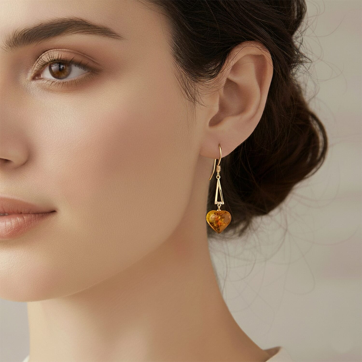 D'Joy Heart Shape Amber &amp; White Zircon Earring with Hook in Yellow Gold Plated Sterling Silver 4.71 Ct. 8228100 3
