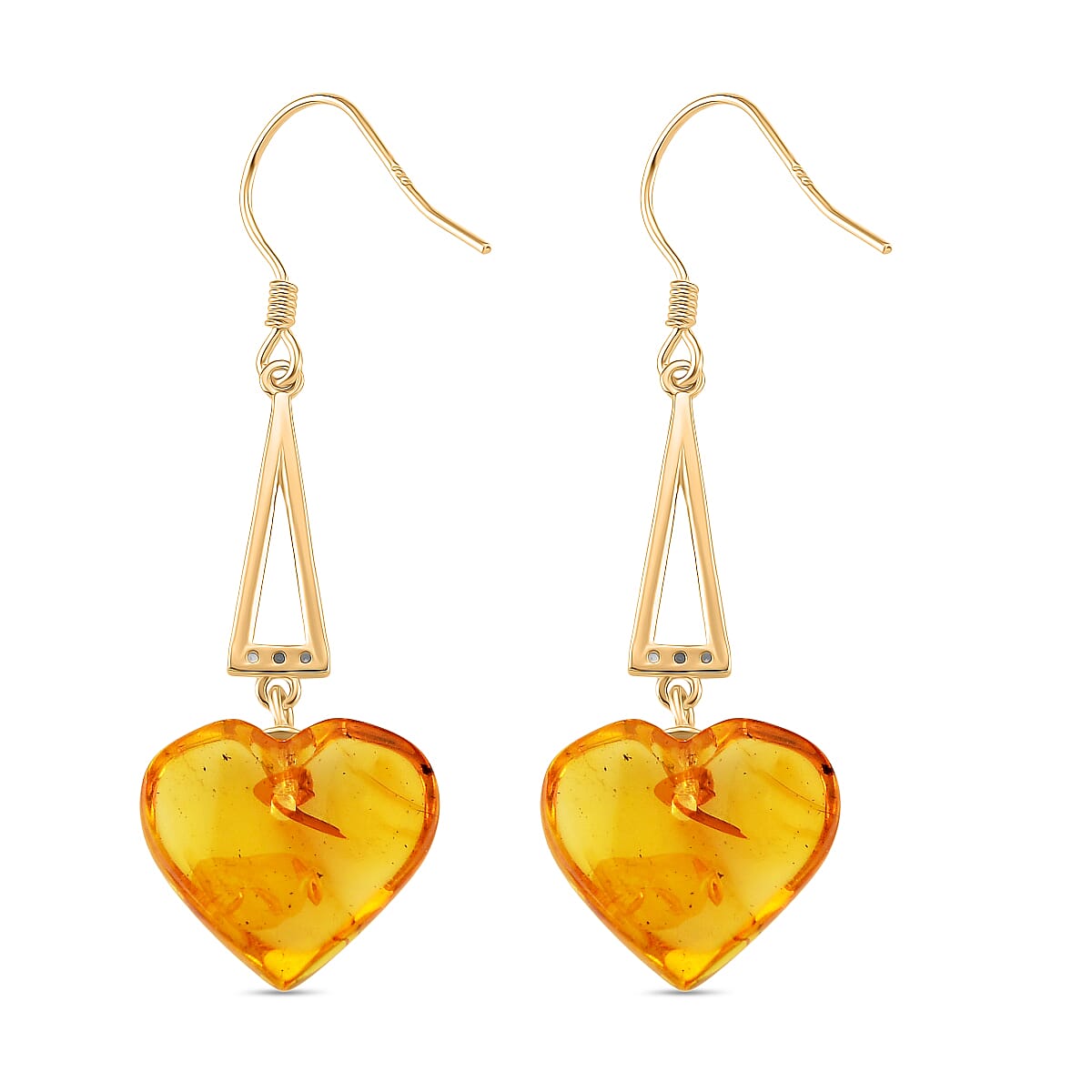 D'Joy Heart Shape Amber &amp; White Zircon Earring with Hook in Yellow Gold Plated Sterling Silver 4.71 Ct. 8228100 4