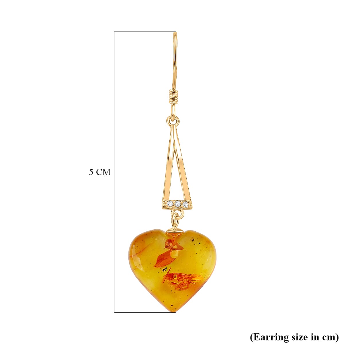 D'Joy Heart Shape Amber &amp; White Zircon Earring with Hook in Yellow Gold Plated Sterling Silver 4.71 Ct. 8228100 5