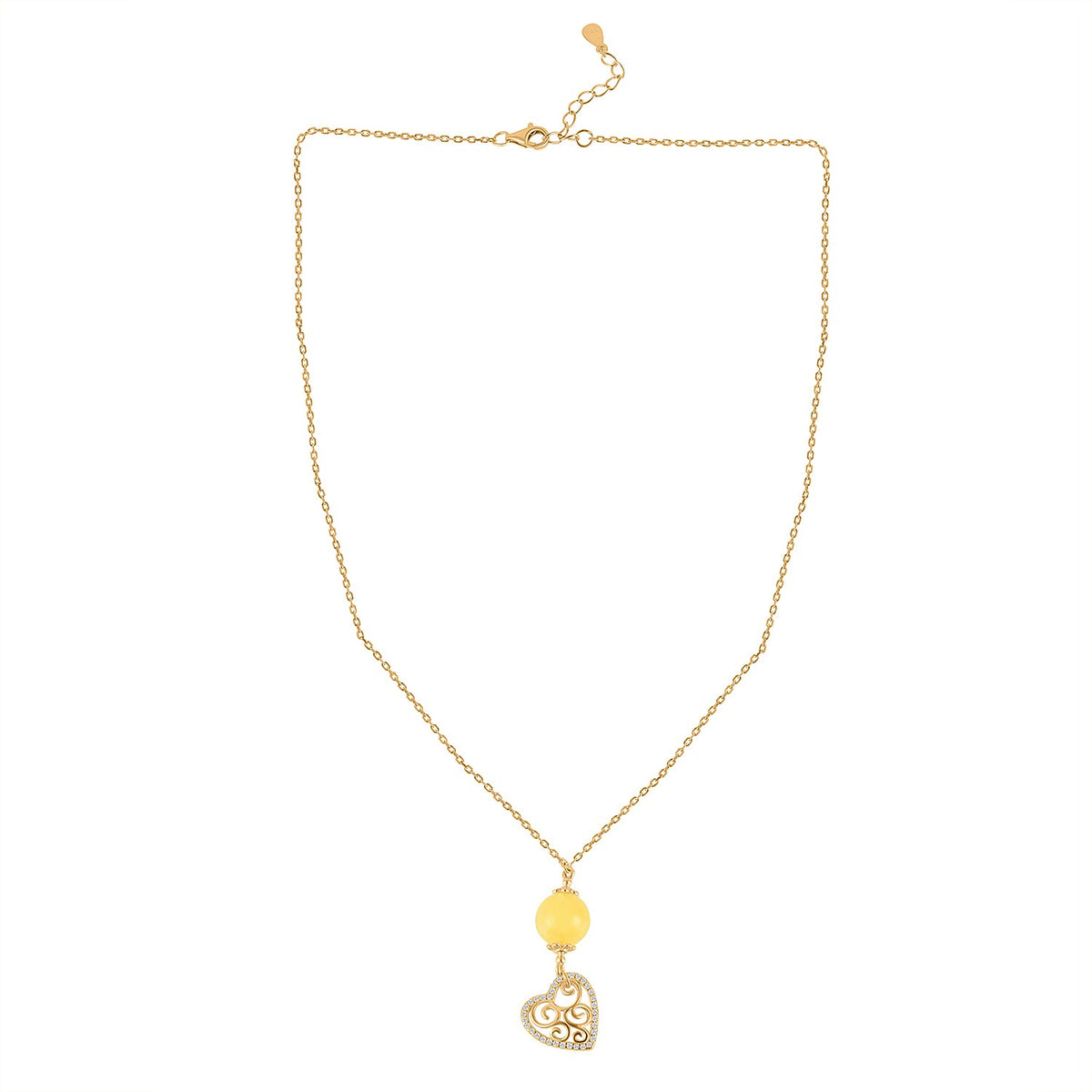 Butterscotch Amber &amp; White Zircon Necklace (Size - 16-2 Ext) in Gold Plated Sterling Silver 3.30 Ct. 8059604 1