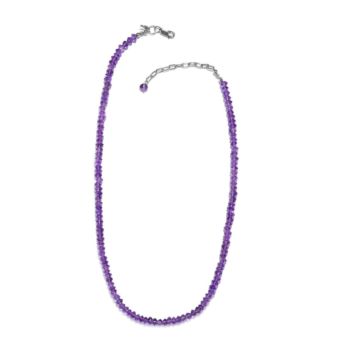 Amethyst Beads Necklace (Size - 20 with Extender) in Rhodium Overlay Sterling Silver 62.00 Ct. 6126859 0