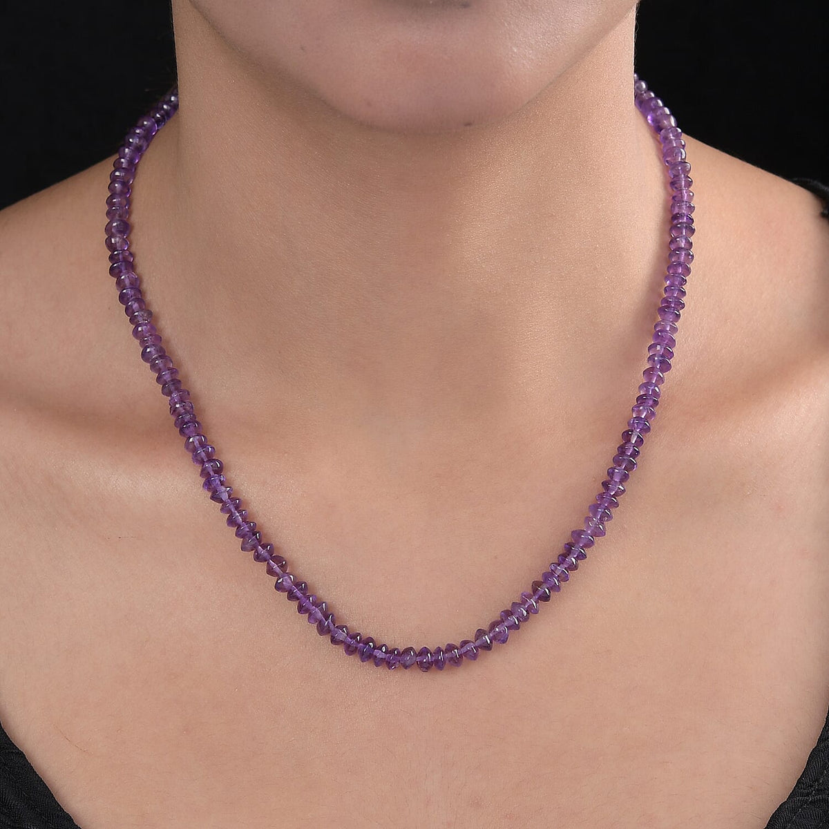 Amethyst Beads Necklace (Size - 20 with Extender) in Rhodium Overlay Sterling Silver 62.00 Ct. 6126859 2