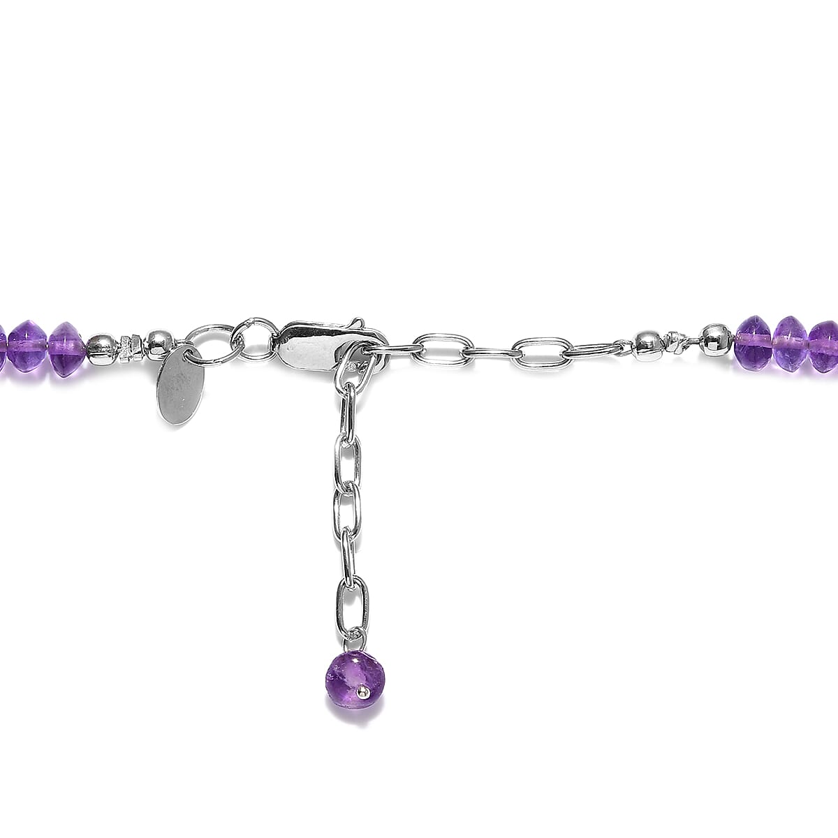 Amethyst Beads Necklace (Size - 20 with Extender) in Rhodium Overlay Sterling Silver 62.00 Ct. 6126859 5