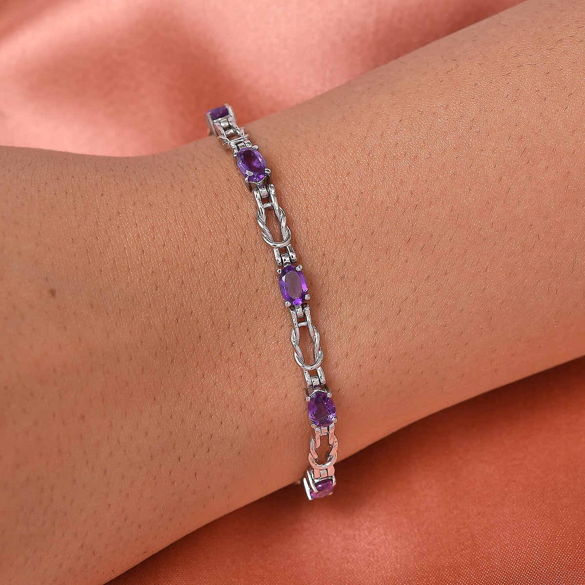 Amethyst Bracelet (Size 8.5 with Extender) in Stainless Steel 3862261 2