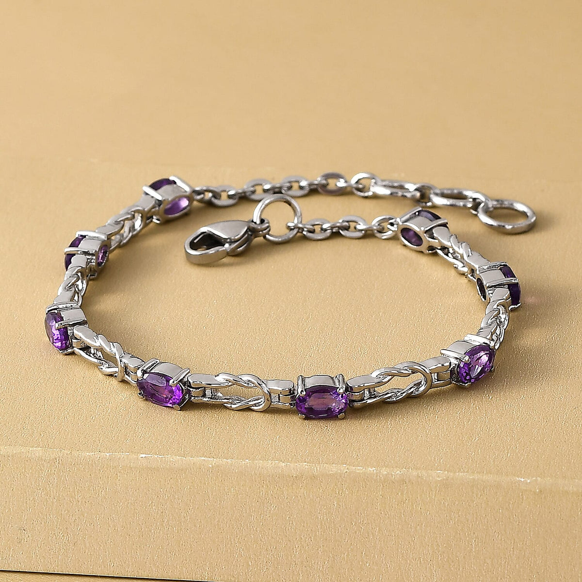 Amethyst Bracelet (Size 8.5 with Extender) in Stainless Steel 3862261 5