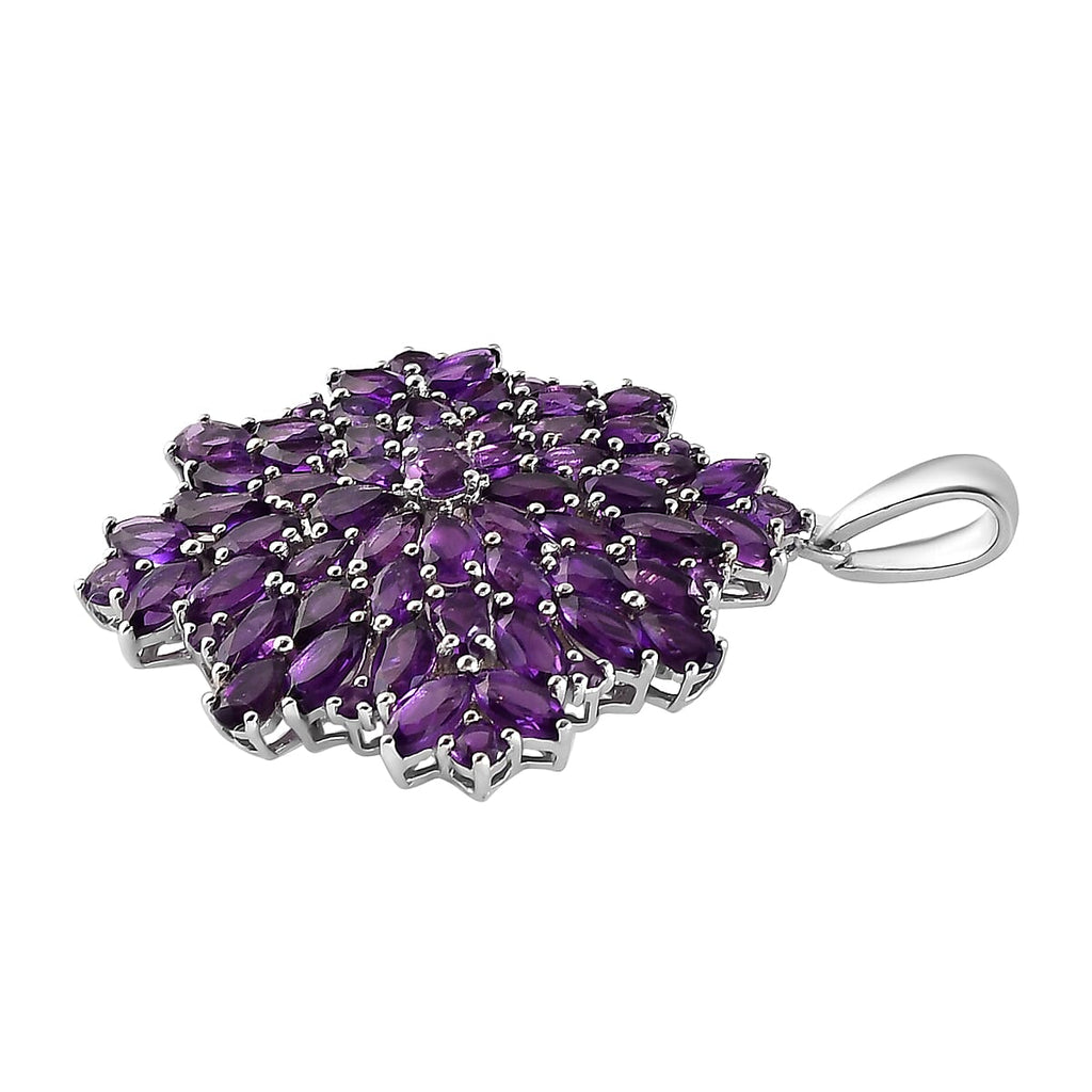 Amethyst Cluster Pendant in Platinum Overlay Sterling Silver 11.18 Ct, Silver Wt. 6.90 Gms