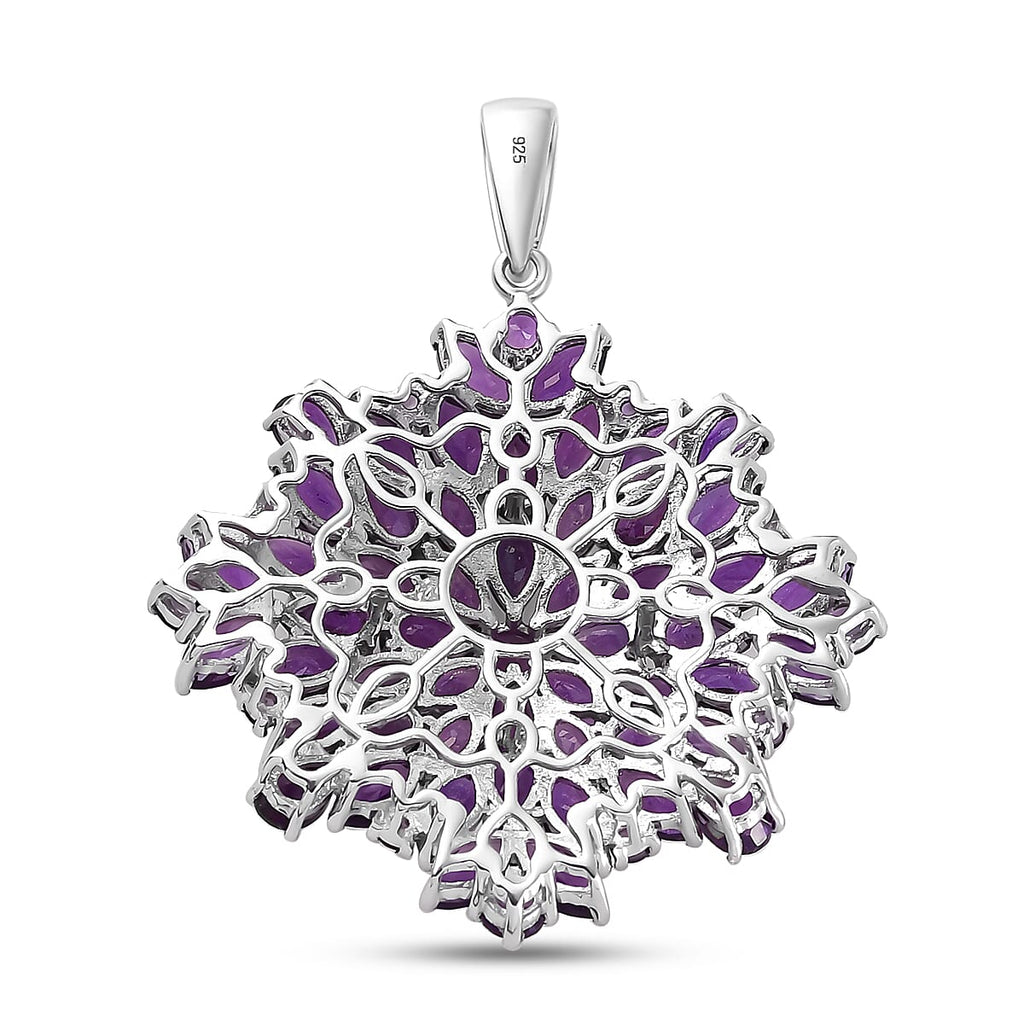Amethyst Cluster Pendant in Platinum Overlay Sterling Silver 11.18 Ct, Silver Wt. 6.90 Gms