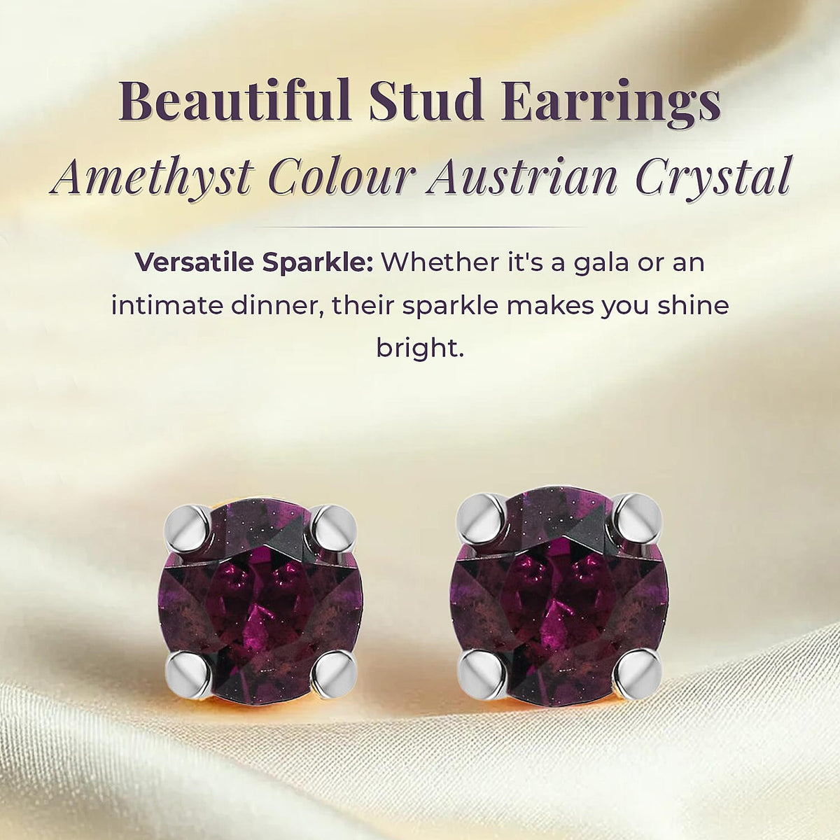 Amethyst Colour Austrian Crystal Solitaire Stud Earrings in Sterling Silver 7601385 2