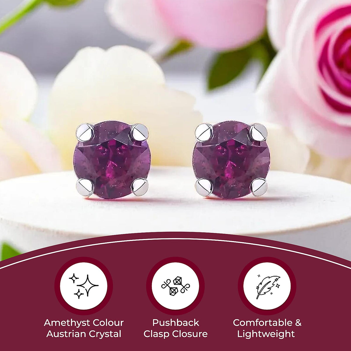Amethyst Colour Austrian Crystal Solitaire Stud Earrings in Sterling Silver 7601385 3