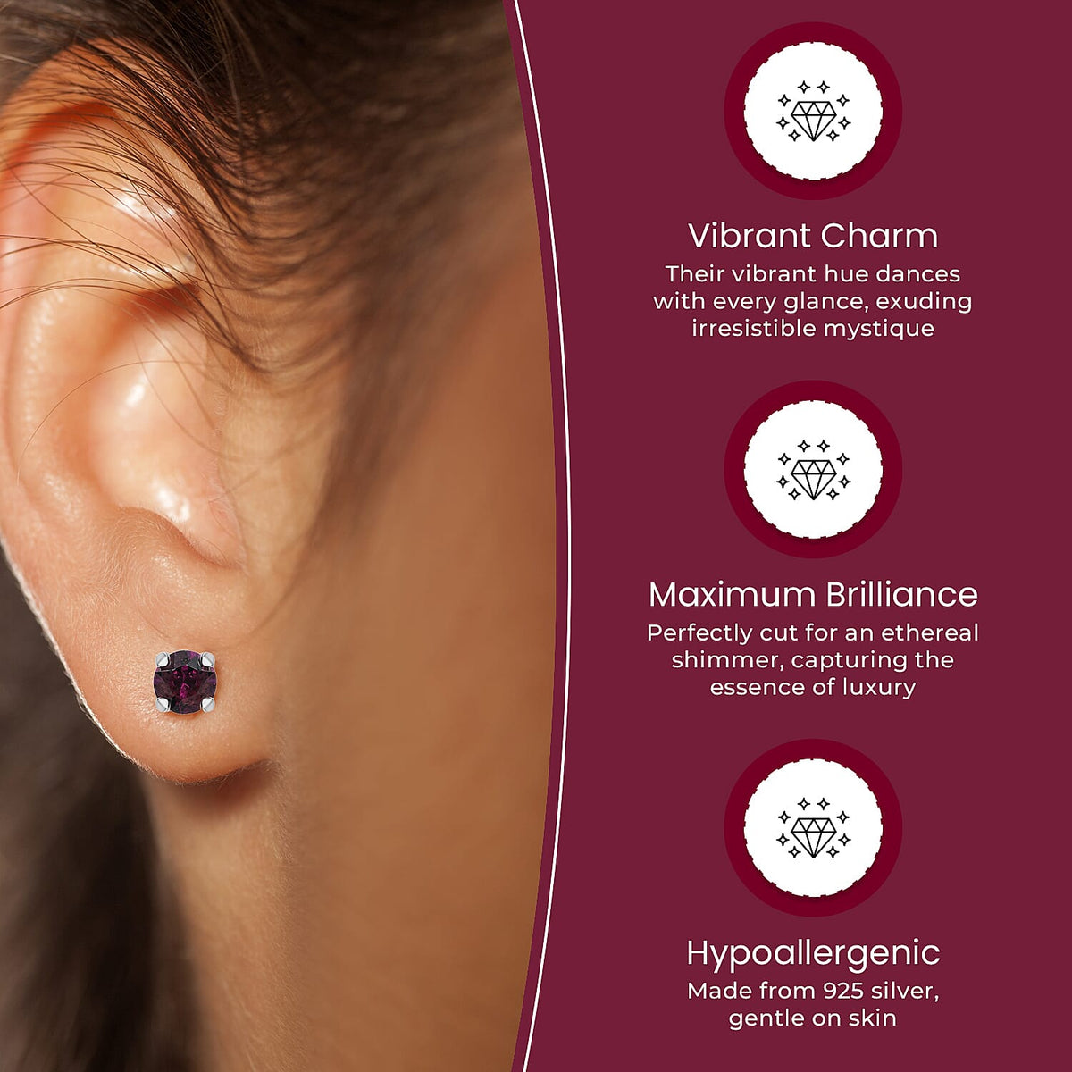 Amethyst Colour Austrian Crystal Solitaire Stud Earrings in Sterling Silver 7601385 4