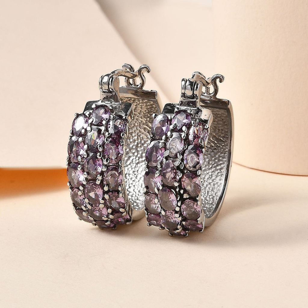 Simulated Amethyst Hoop Earrings with Clasp 7.97 Ct.
