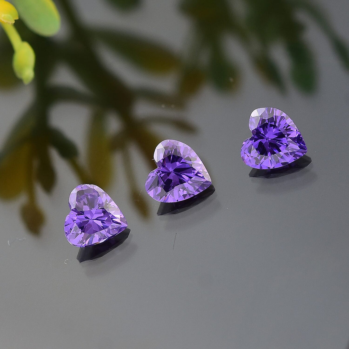 Set of 3 Amethyst Cubic Zirconia Loose Gemstones in Heart Shape 2.13 Ct. 8063723 1