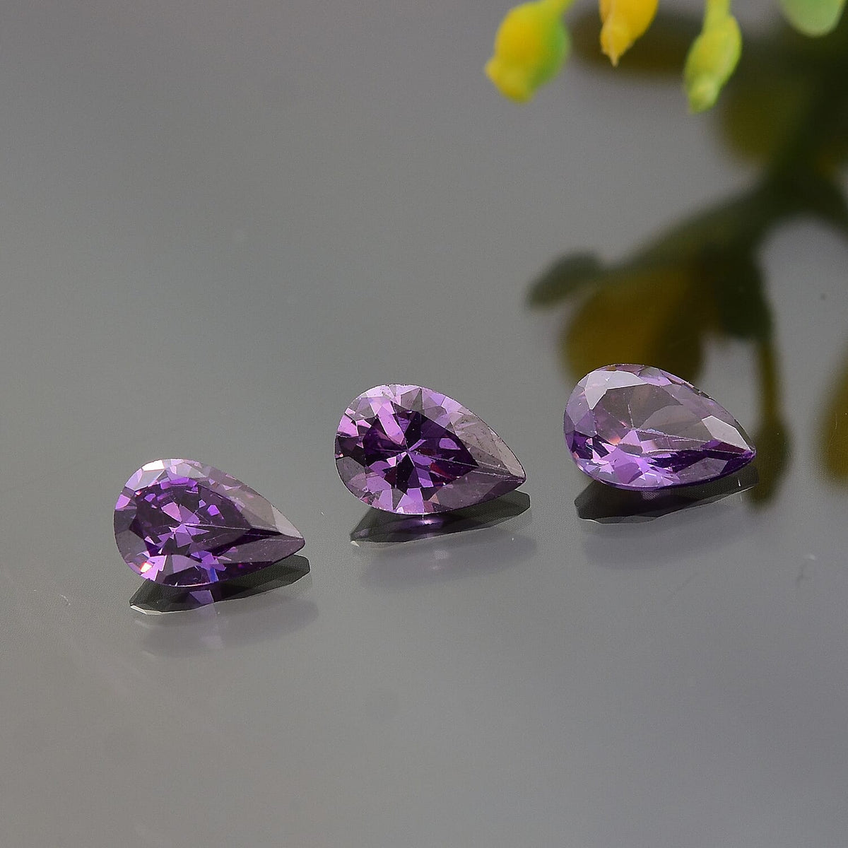 Set of 3 Amethyst Cubic Zirconia Loose Gemstones in Pear Shape 1.78 Ct. 8063730 1