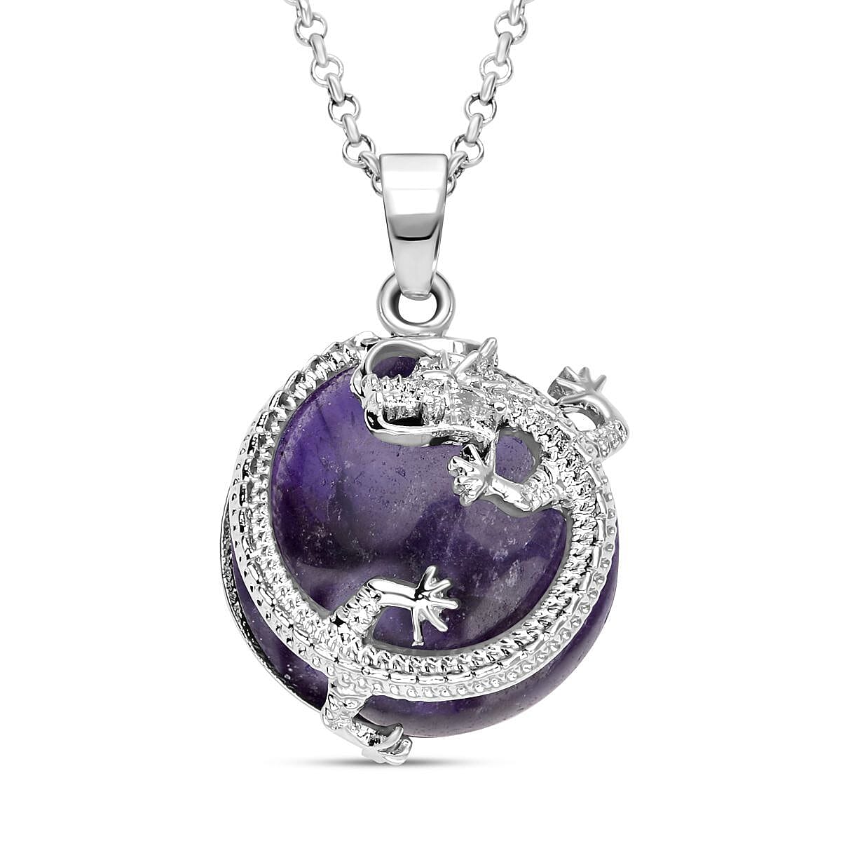 Amethyst Dragon Pendant with Chain (Size - 20+2 Ext) in Silver Tone 35.00 Ct. V32531215 0