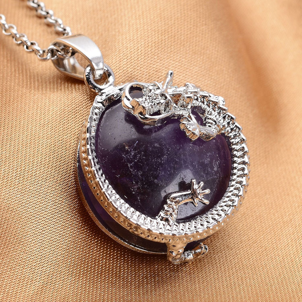 Amethyst Dragon Pendant with Chain (Size - 20-2 Ext) in Silver Tone 35.00 Ct.
