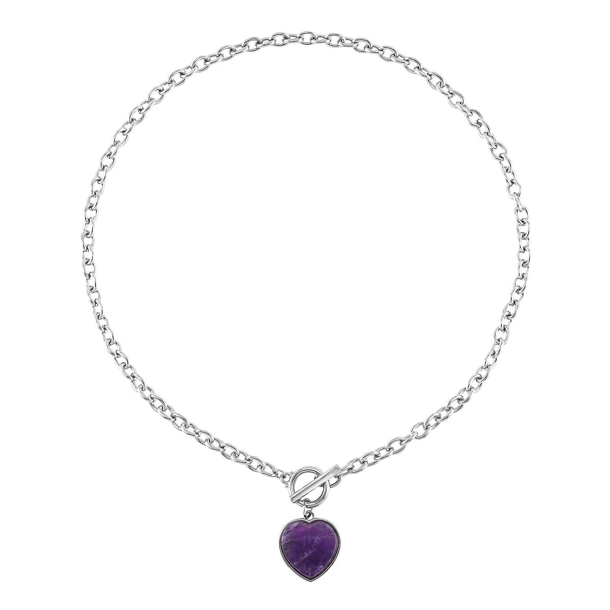 Amethyst Flat Heart Charm Toggle Lock Necklace (Size - 20) 7618563 0