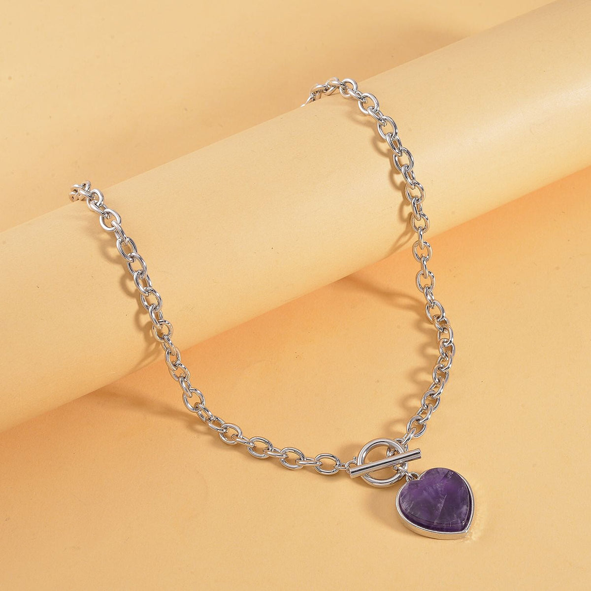 Amethyst Flat Heart Charm Toggle Lock Necklace (Size - 20) 7618563 1