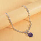 Amethyst Flat Heart Charm Toggle Lock Necklace (Size - 20)