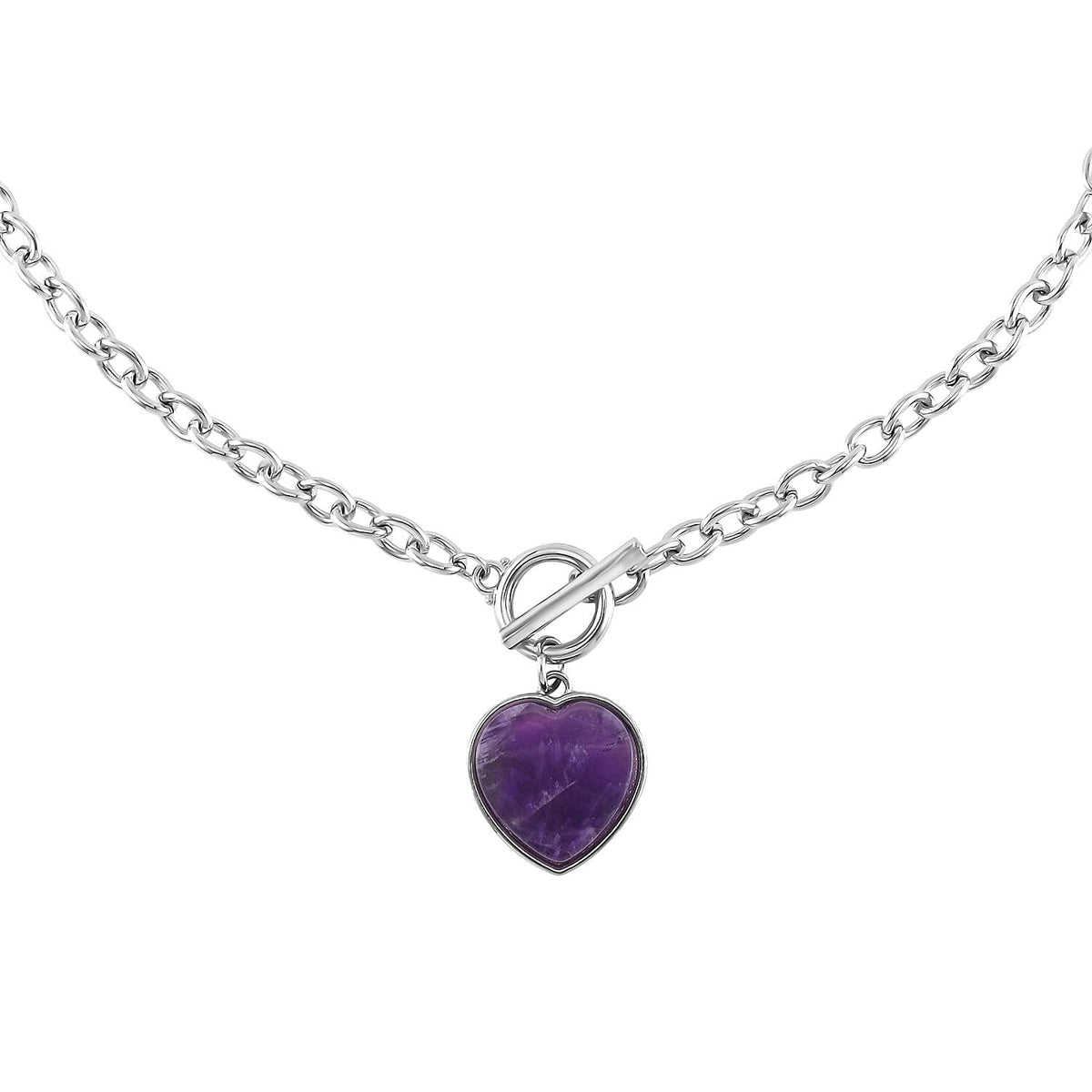 Amethyst Flat Heart Charm Toggle Lock Necklace (Size - 20) 7618563 2