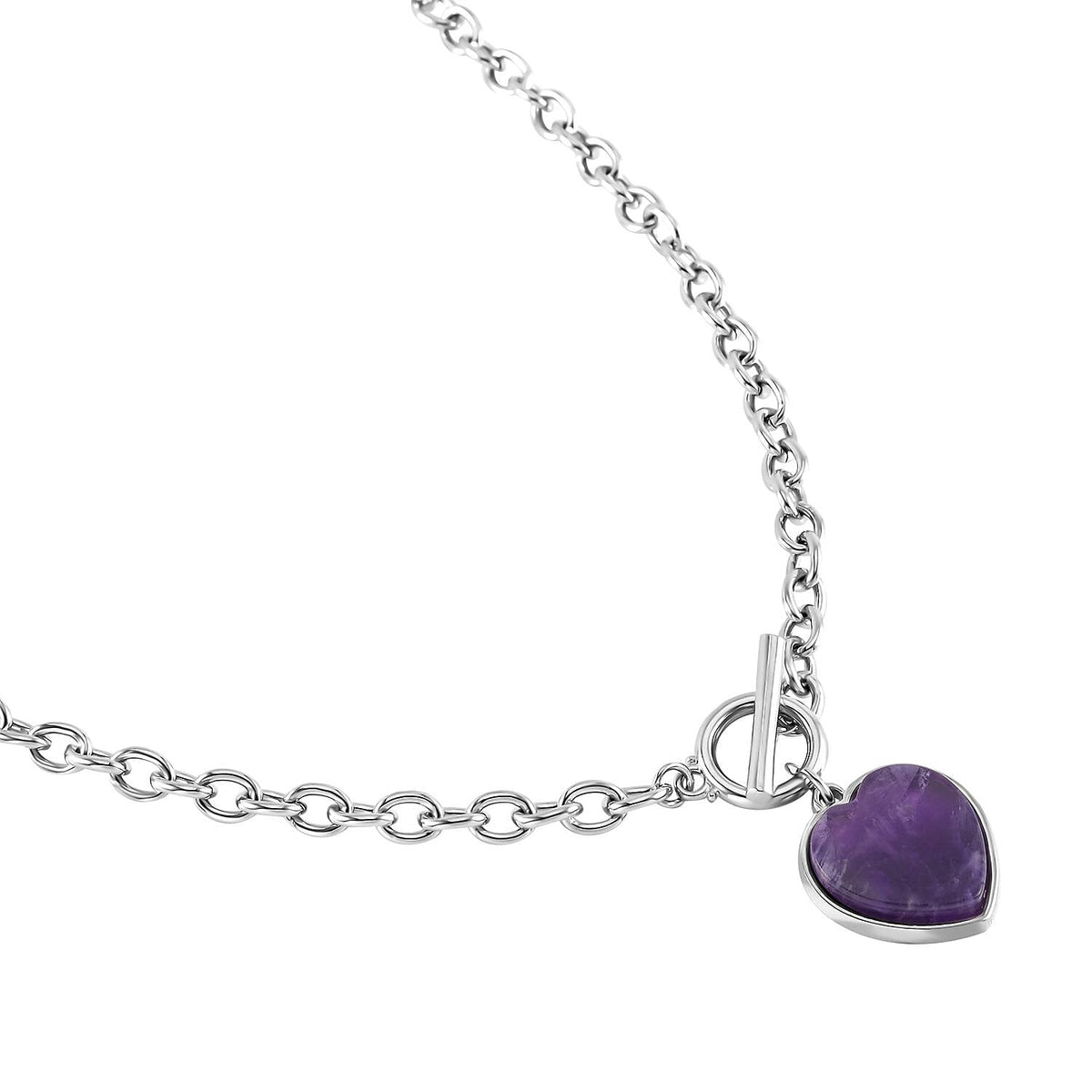 Amethyst Flat Heart Charm Toggle Lock Necklace (Size - 20) 7618563 3