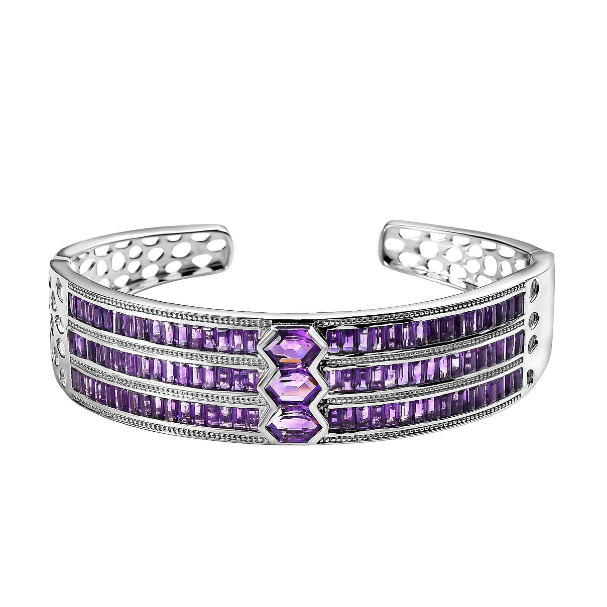 Amethyst Cuff Bangle (Size - 7.5) in Platinum Overlay Sterling Silver 16.29 Ct, Silver Wt. 34.25 Gms. 7167944 0