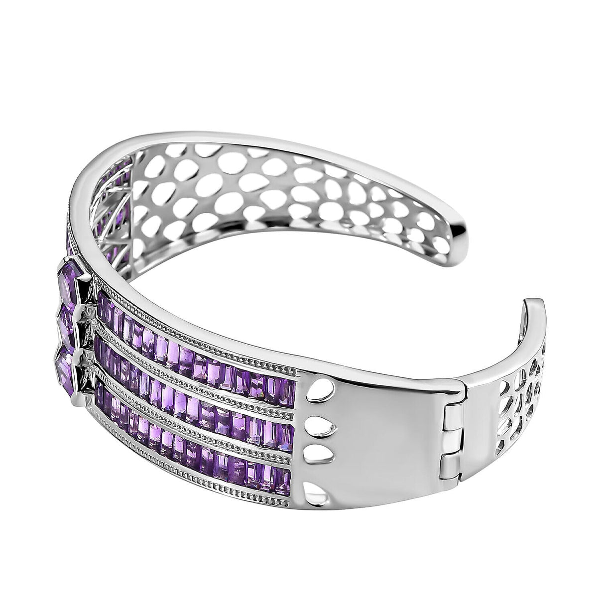 Amethyst Cuff Bangle (Size - 7.5) in Platinum Overlay Sterling Silver 16.29 Ct, Silver Wt. 34.25 Gms. 7167944 4