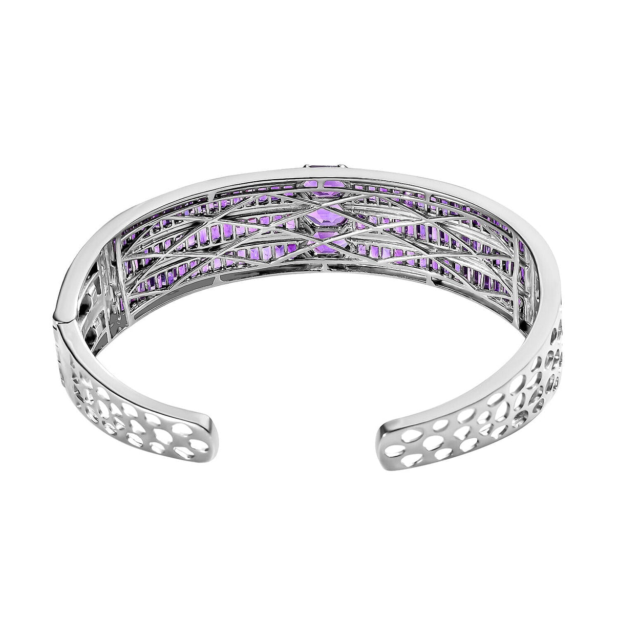 Amethyst Cuff Bangle (Size - 7.5) in Platinum Overlay Sterling Silver 16.29 Ct, Silver Wt. 34.25 Gms. 7167944 5