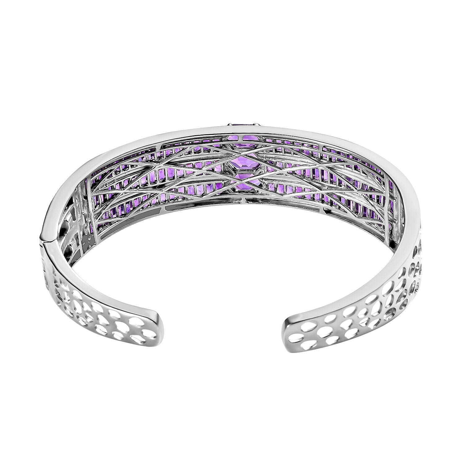 Amethyst Cuff Bangle (Size - 7.5) in Platinum Overlay Sterling Silver 16.29 Ct, Silver Wt. 34.25 Gms. 7167944 5