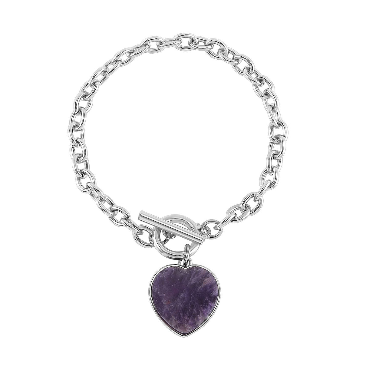 Amethyst Flat Heart Charm Toggle Lock Bracelet (Size - 7.5) 7618588 0