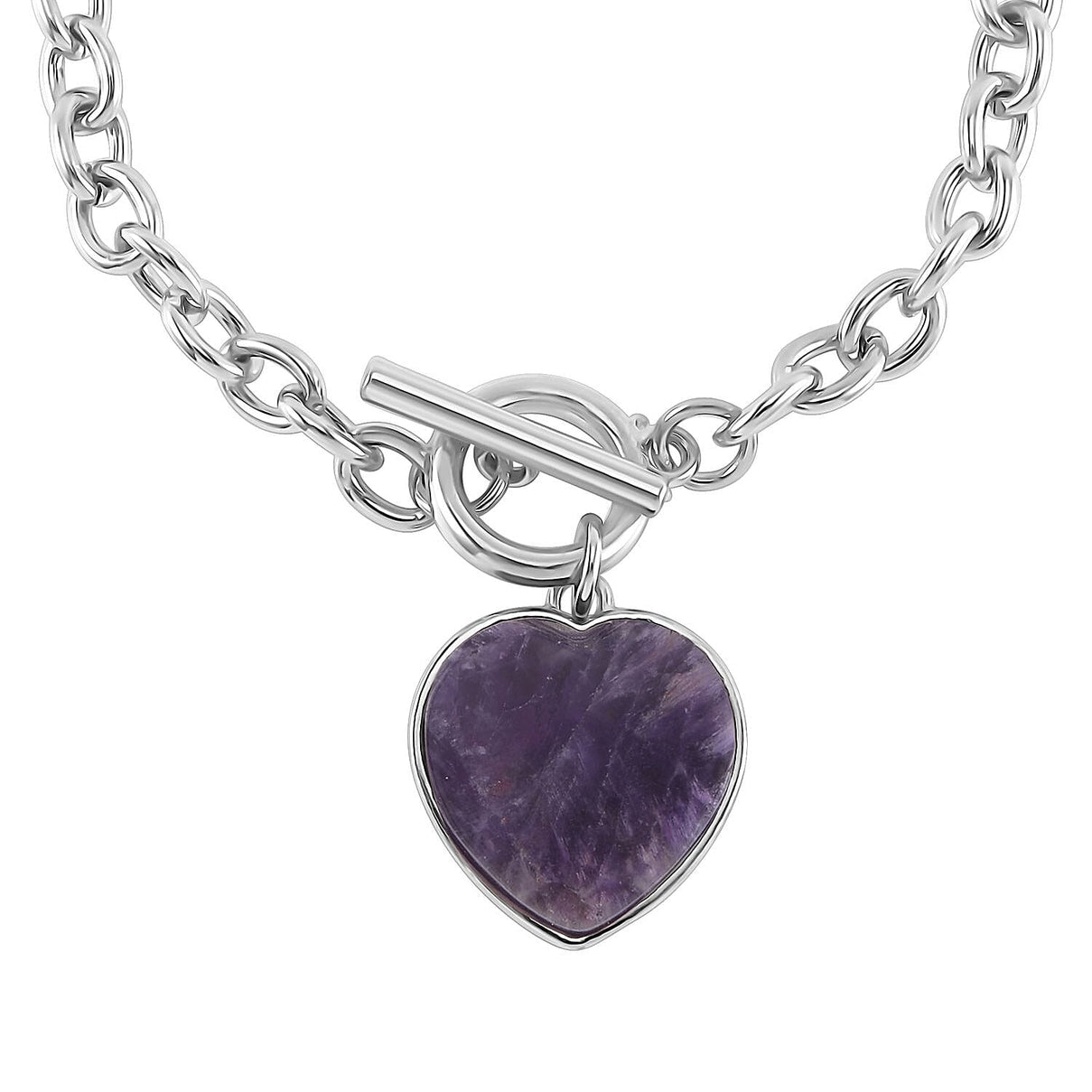 Amethyst Flat Heart Charm Toggle Lock Bracelet (Size - 7.5) 7618588 2