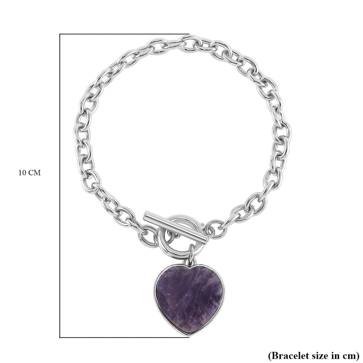 Amethyst Flat Heart Charm Toggle Lock Bracelet (Size - 7.5) 7618588 3