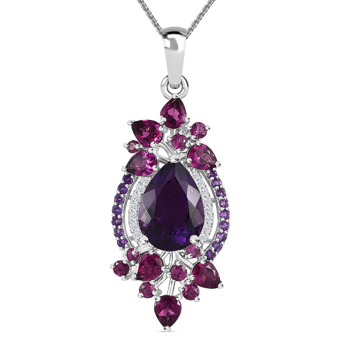 Amethyst, Rhodolite Garnet and Natural Zircon Pendant with Chain (Size 20) in Platinum Overlay Sterling Silver 8.56 Ct, Silver Wt. 5.42 Gms. 4167740 1