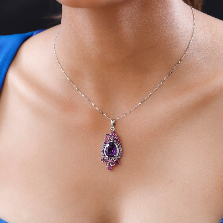 Amethyst, Rhodolite Garnet and Natural Zircon Pendant with Chain (Size 20) in Platinum Overlay Sterling Silver 8.56 Ct, Silver Wt. 5.42 Gms. 4167740 2