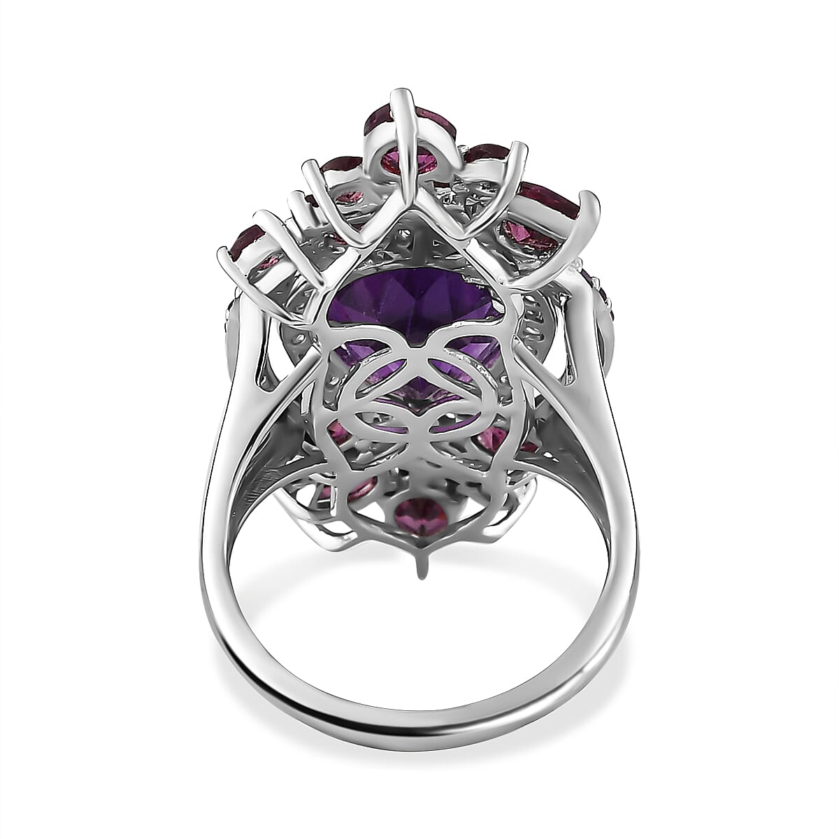 Amethyst, Rhodolite Garnet and Natural Zircon Ring in Platinum Overlay Sterling Silver 8.57 Ct 7537582 4