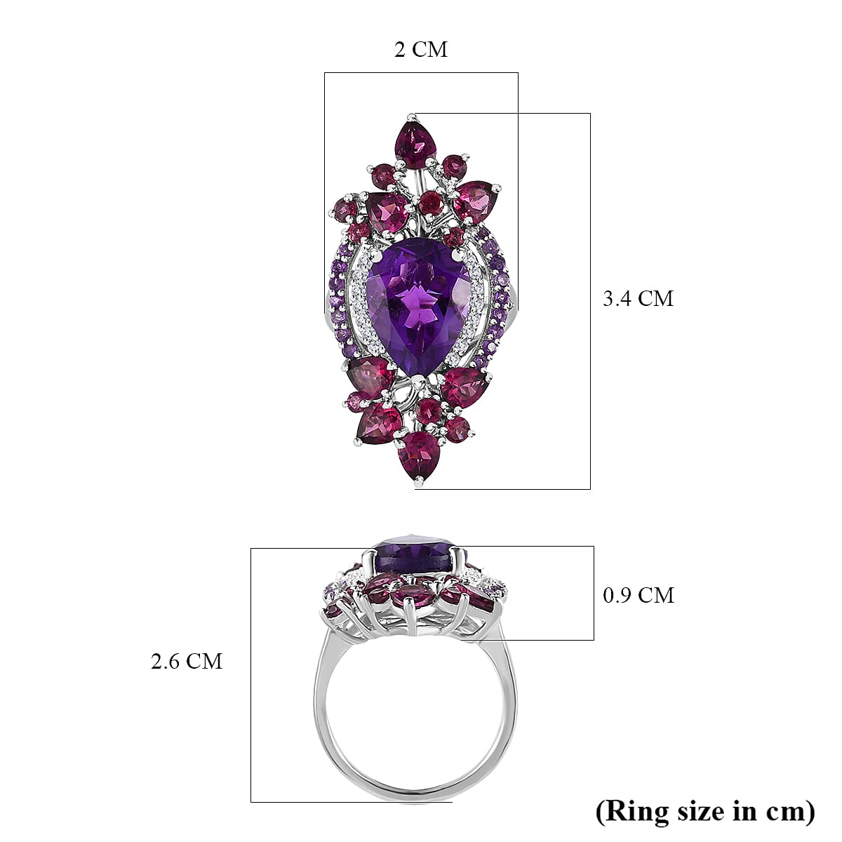 Amethyst, Rhodolite Garnet and Natural Zircon Ring in Platinum Overlay Sterling Silver 8.57 Ct 7537582 5